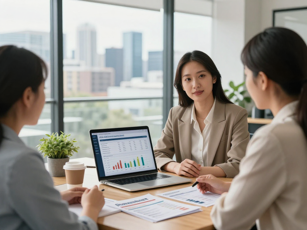 Understanding property management fees in Australia with a manager and owner discussing rental data.
